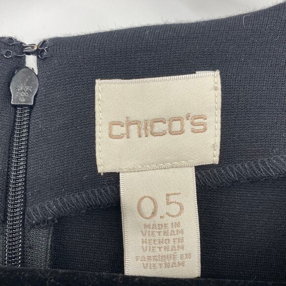 Chicos Dress Black Dress Lace Up Front Zip Up Back Midi Short Sleeve Womens 6 - Picture 6 of 10